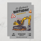 建設をテーマにした子供の誕生日パーティー 招待状 (正面/裏面)