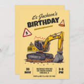 建設をテーマにした子供の誕生日パーティー 招待状 (正面/裏面)