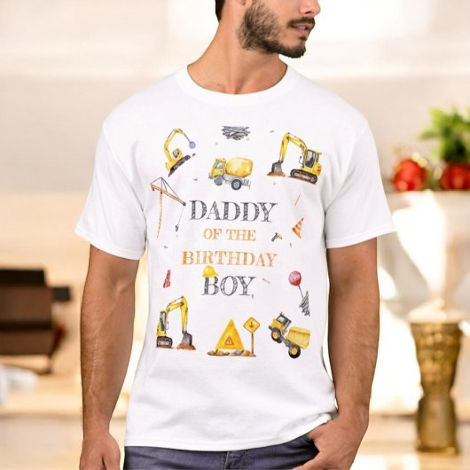 建設イエローテーマの男の子の誕生日パーティーのパパ Tシャツ