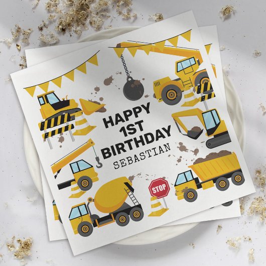 建設キッズの誕生日パーティー スタンダードカクテルナプキン