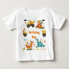 建設ダイナソー 誕生日 ボーイ 名入れ ベビーTシャツ