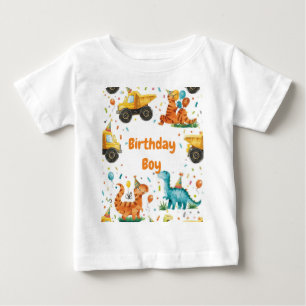 建設ダイナソー 誕生日 ボーイ 名入れ ベビーTシャツ