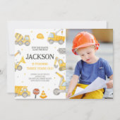 建設ダンプトラックの誕生日パーティーの写真 招待状 (正面)