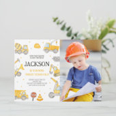 建設ダンプトラックの誕生日パーティーの写真 招待状 (スタンド正面)