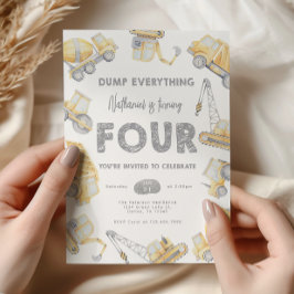 建設ダンプトラックの4歳誕生日パーティー 招待状