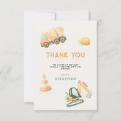 建設ダンプトラックパーティーボーイの1歳誕生日 サンキューカード (正面)