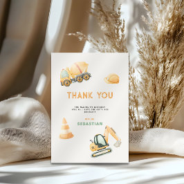 建設ダンプトラックパーティーボーイの1歳誕生日 サンキューカード