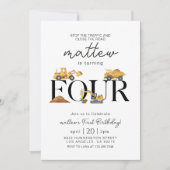 建設ダンプトラックパーティーボーイ4歳誕生日 招待状 (正面)