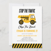 建設ダンプトラックブルドーザー誕生日パーティー 招待状 (正面)