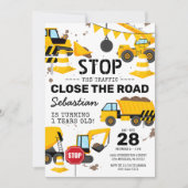 建設ダンプトラック子供の誕生日パーティー 招待状 (正面)