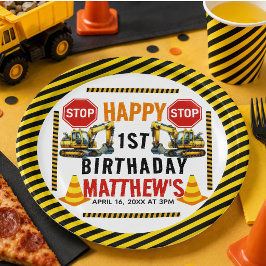 建設ダンプトラック 1歳の誕生日パーティー ペーパープレート