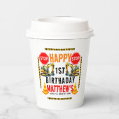 建設ダンプトラック 1歳の誕生日パーティー 紙コップ (裏面)