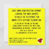 建設ツールテーマの誕生日招待状 招待状 (裏面)