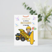 建設テーマの楽しい子供の誕生日パーティー 招待状 (スタンド正面)