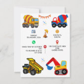 建設テーマの楽しい子供の誕生日パーティー 招待状 (裏面)