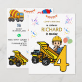 建設テーマの楽しい子供の誕生日パーティー 招待状 (正面/裏面)
