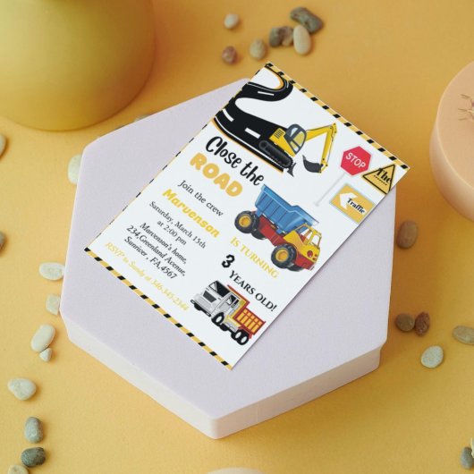 建設テーマの男の子の誕生日パーティー ダンプトラック 招待状