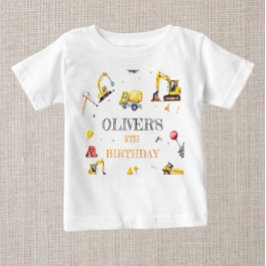 建設テーマの男の子の誕生日パーティー ベビーTシャツ