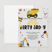 建設テーマの3歳誕生日招待状 ダーティ3 招待状 (正面/裏面)