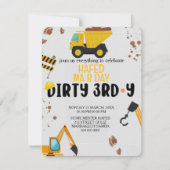 建設テーマの3歳誕生日招待状,, ,泥 招待状 (正面)