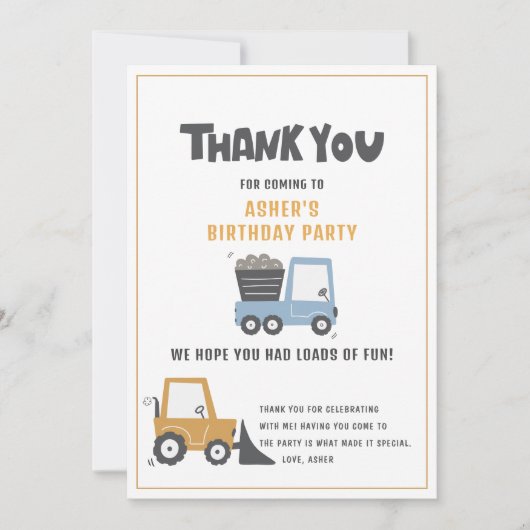 建設テーマ誕生日パーティーサンキューカード サンキューカード (正面)