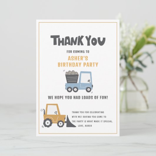 建設テーマ誕生日パーティーサンキューカード サンキューカード (スタンド正面)