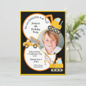 建設トラックが掘っているよ！写真を追加しよう 誕生日 招待状 (スタンド正面)