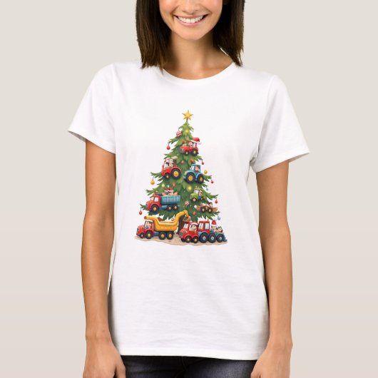 建設トラックのクリスマス Tシャツ (正面)