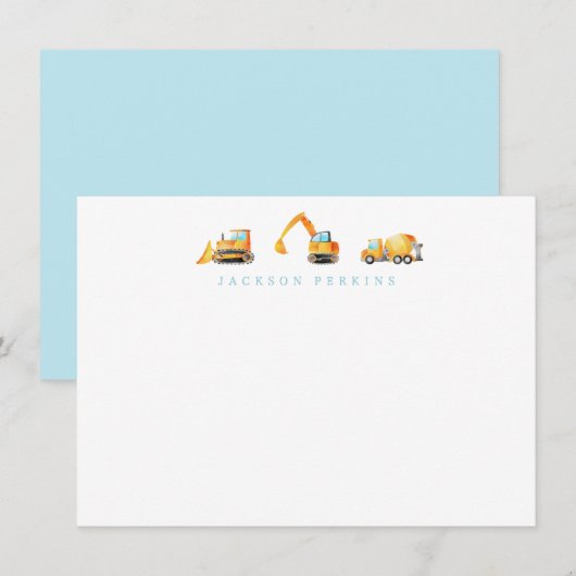 建設トラックのステーショナリー ノートカード 子供用 (正面/裏面)