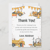 建設トラックの子供の誕生日お礼カード 招待状 (正面)