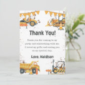 建設トラックの子供の誕生日お礼カード 招待状 (スタンド正面)