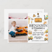 建設トラックの子供の誕生日パーティーの写真 ポストカード (正面/裏面)