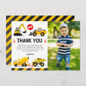 建設トラックの子供の誕生日写真 サンキューカード (正面/裏面)