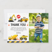 建設トラックの子供の誕生日写真 サンキューカード (正面)