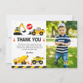 建設トラックの子供の誕生日写真 サンキューカード