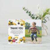 建設トラックの子供の誕生日写真 サンキューカード (スタンド正面)