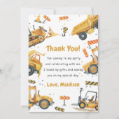 建設トラックの誕生日パーティーお礼カード 招待状 (正面)