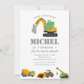 建設トラックの誕生日パーティー飾り 招待状 (正面)