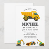 建設トラックの誕生日パーティー飾り 招待状 (正面/裏面)