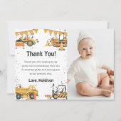 建設トラックの誕生日写真ありがとうカード 招待状 (正面)