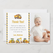 建設トラックの誕生日写真お礼カード 招待状 (正面)