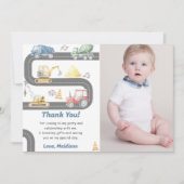 建設トラックの誕生日写真感謝カード 招待状 (正面)