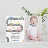 建設トラックの誕生日写真感謝カード 招待状 (スタンド正面)