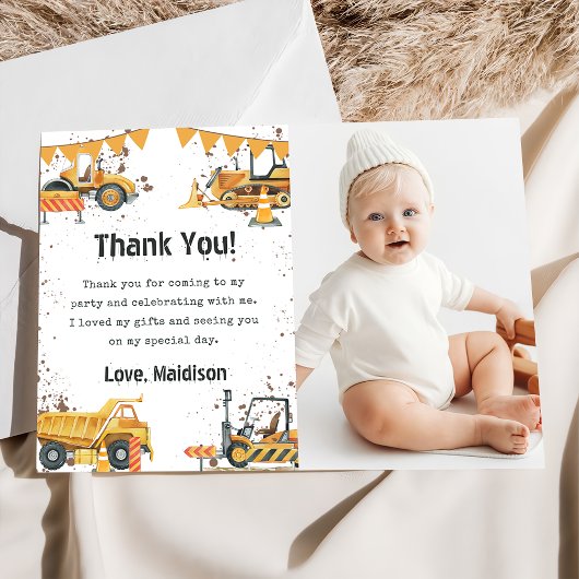 建設トラックの誕生日写真感謝カード 招待状