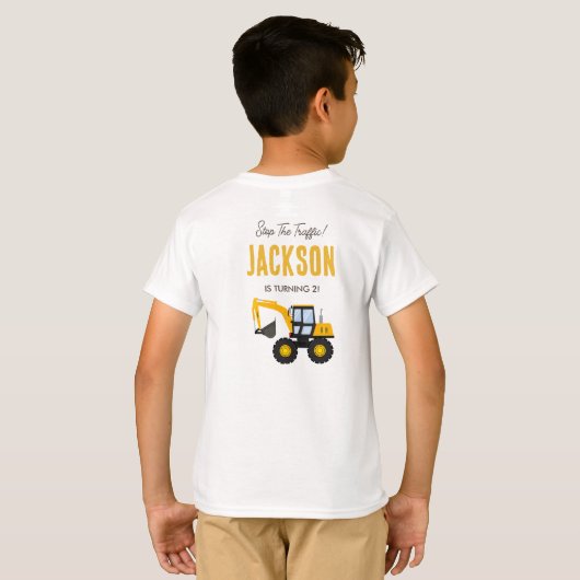 建設トラックの誕生日 | オーダーメイドのデコレーション Tシャツ (裏面フル)