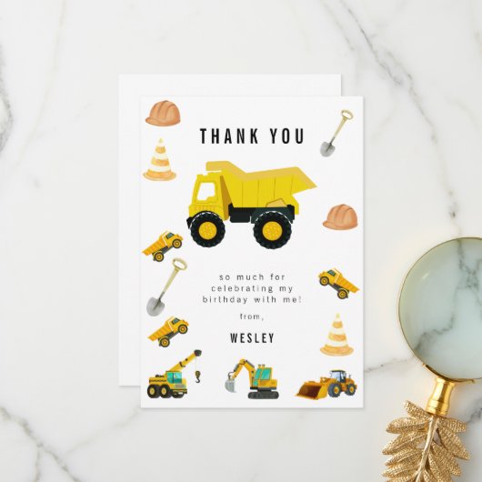 建設トラックの誕生日 サンキューカード (正面/裏面インサイチュ)