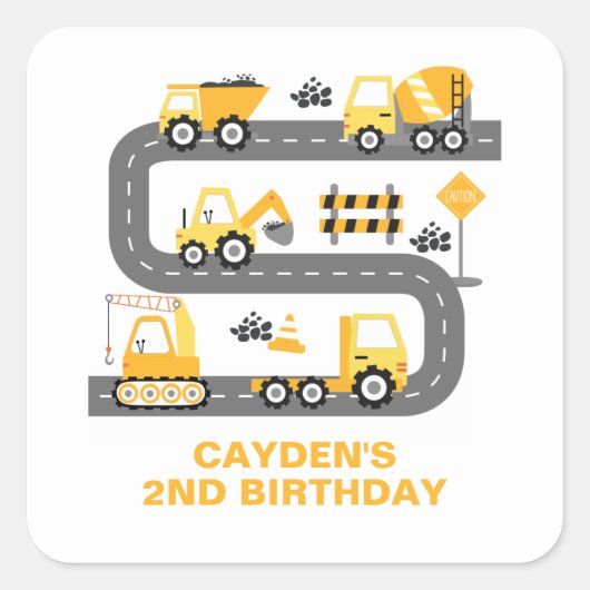 建設トラックの誕生日 スクエアシール (正面)
