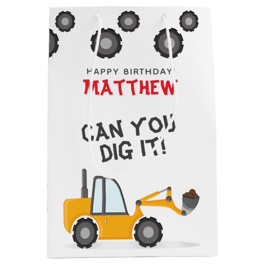 建設トラックの誕生日 ミディアムペーパーバッグ (正面)