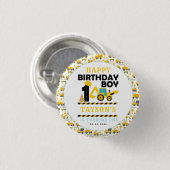 建設トラックの1歳の誕生日 | 子供のパーティー 缶バッジ (正面&裏面)