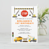 建設トラックの1歳誕生日パーティー 招待状 (スタンド正面)